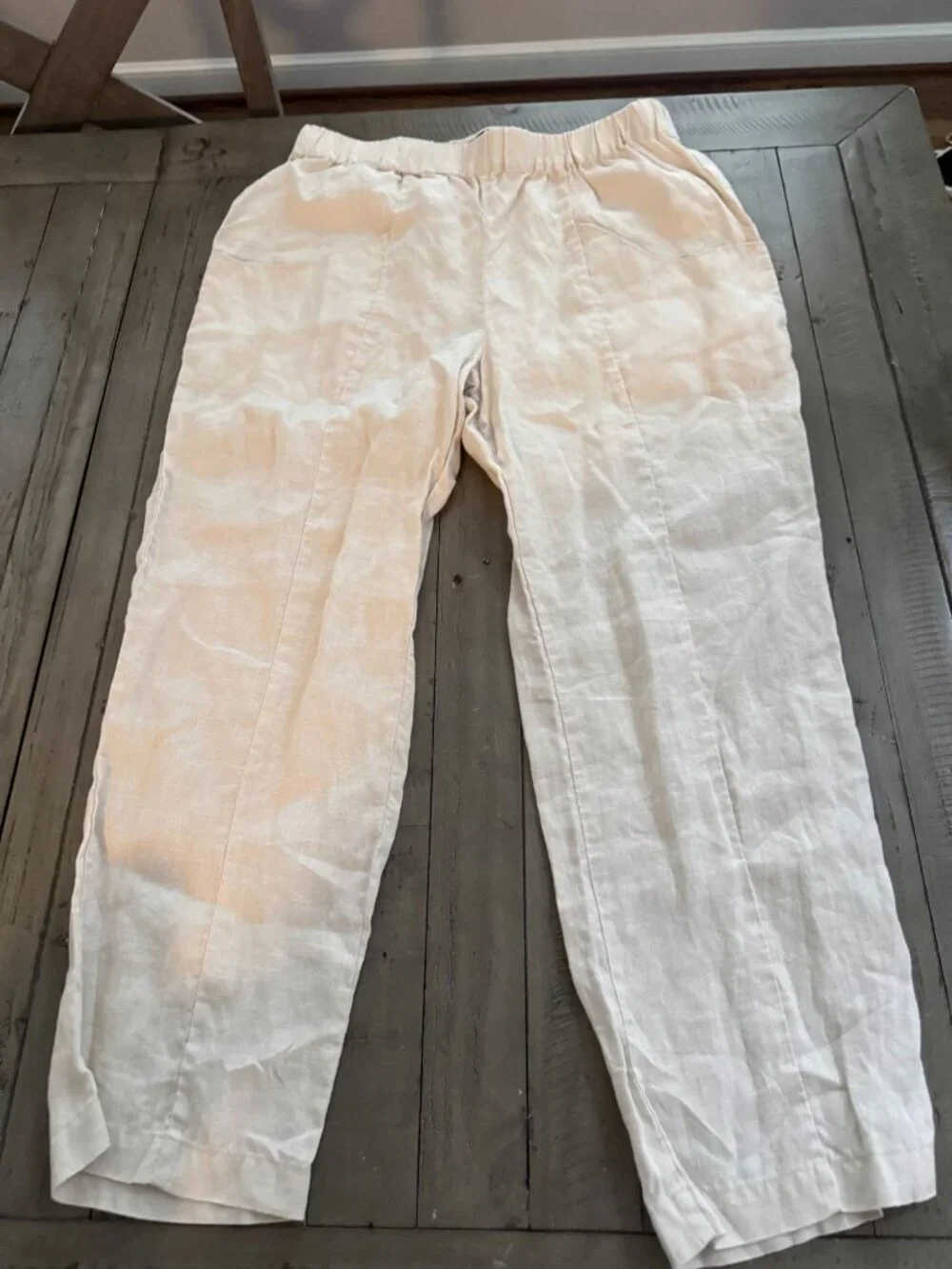QUINCE 100% European Linen Tapered Ankle Pant Sand Size Medium